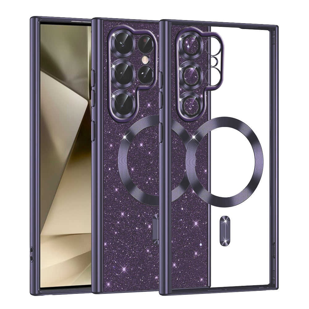 Coque MagSafe pour Samsung Galaxy S22 Ultra 5G S908, Techsuit, Luxury Glitter, Violet Foncé