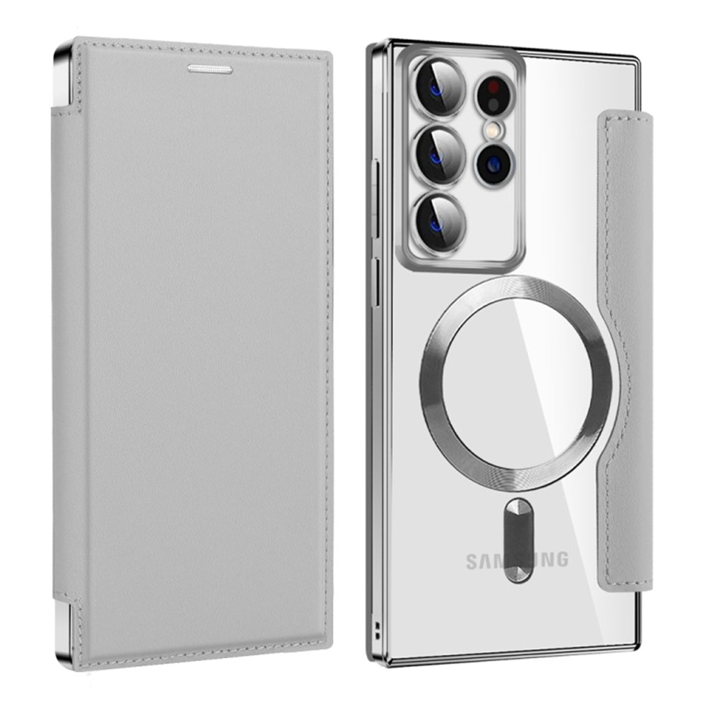 Coque MagSafe pour Samsung Galaxy S22 Ultra 5G S908, Techsuit, SmartMag Book, Gris