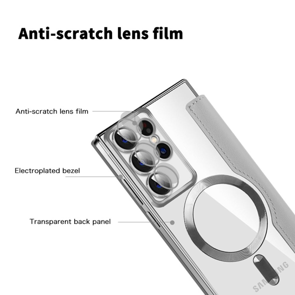 Coque MagSafe pour Samsung Galaxy S22 Ultra 5G S908, Techsuit, SmartMag Book, Gris