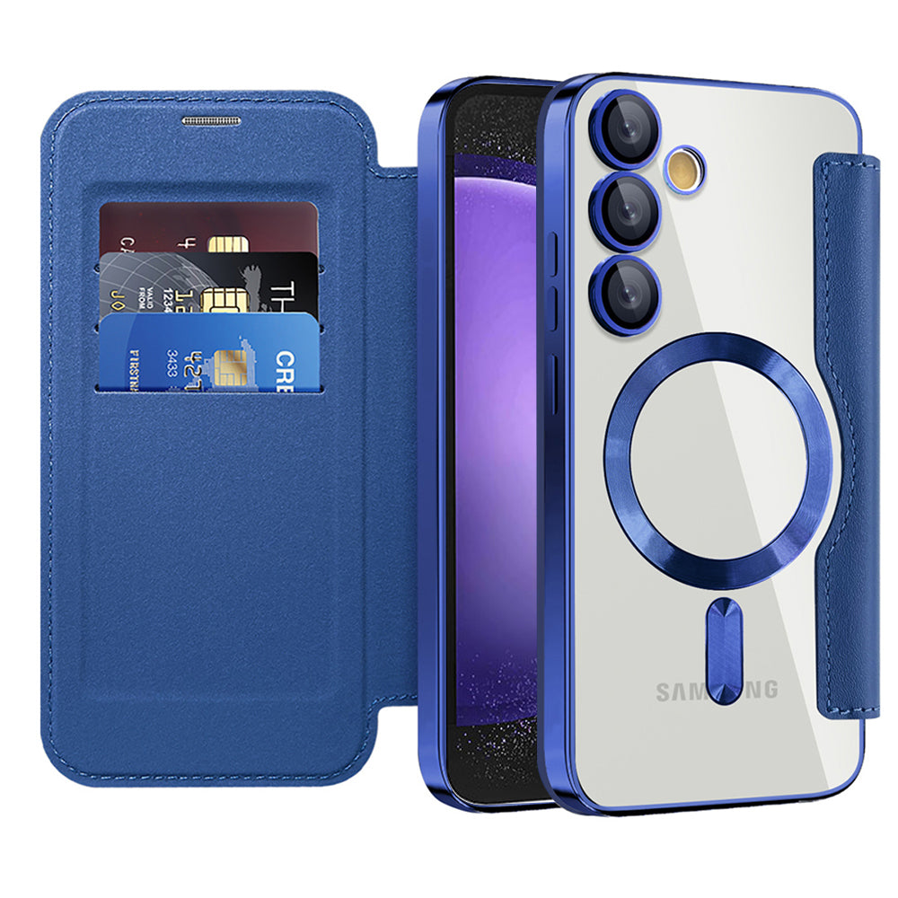 Coque MagSafe pour Samsung Galaxy S23 FE S711, Techsuit, SmartMag Book, Bleue