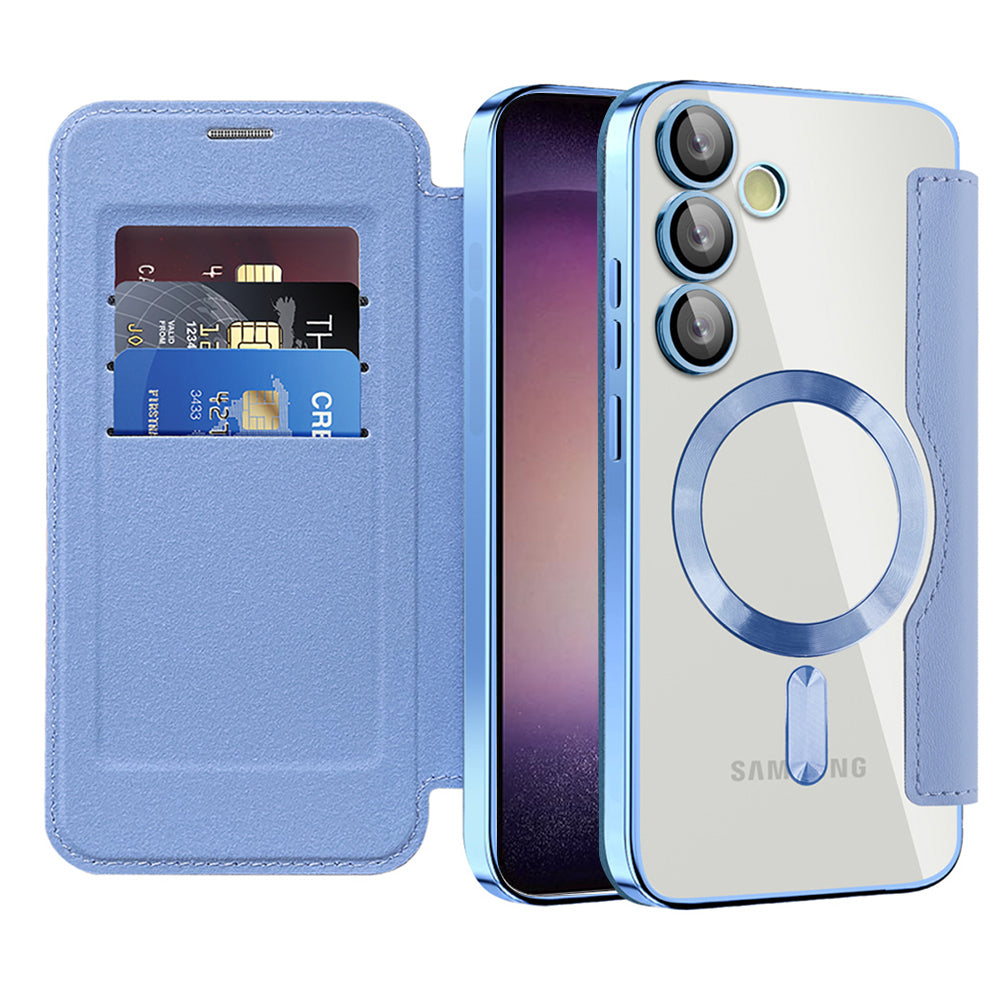 Coque MagSafe pour Samsung Galaxy S23+ S916, Techsuit, SmartMag Book, Bleu