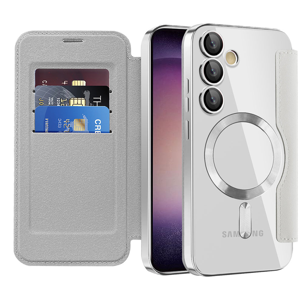 Coque MagSafe pour Samsung Galaxy S23+ S916, Techsuit, SmartMag Book, Gris