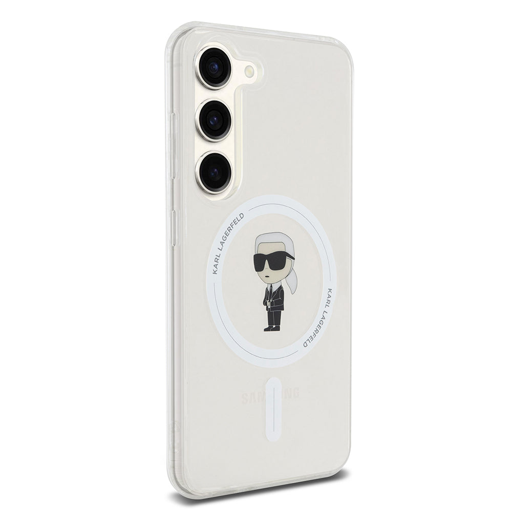 Étui MagSafe pour Samsung Galaxy S23 S911, Karl Lagerfeld, IML Ikonik Karl, Transparent