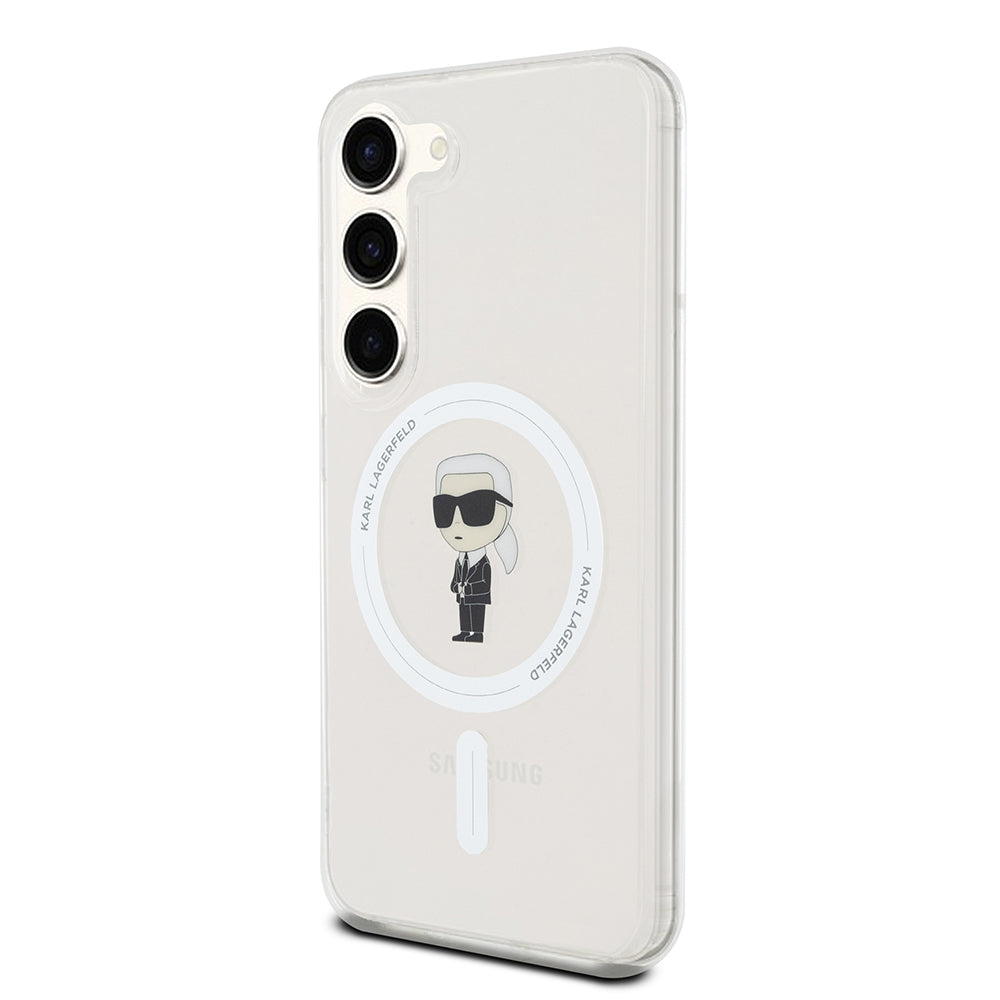 Étui MagSafe pour Samsung Galaxy S23 S911, Karl Lagerfeld, IML Ikonik Karl, Transparent