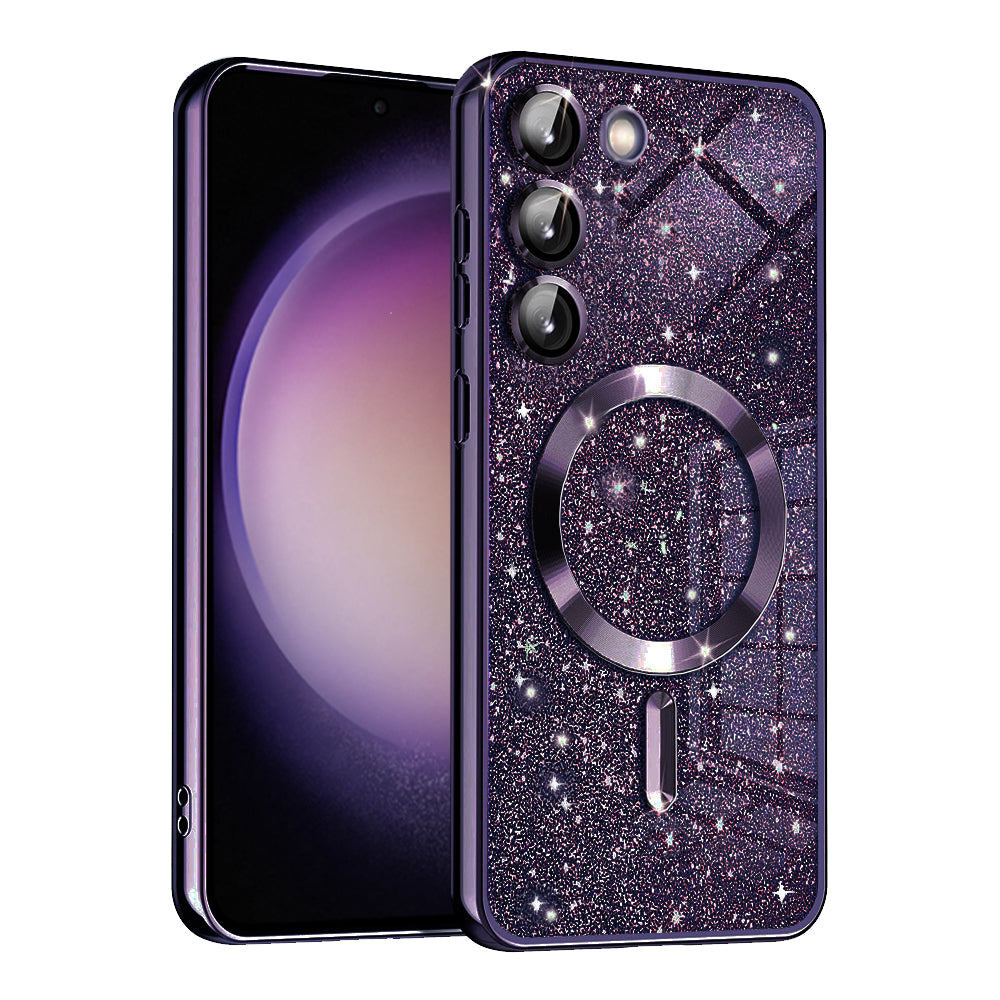 Coque MagSafe pour Samsung Galaxy S23 S911, Techsuit, Luxury Glitter, Violet Foncé