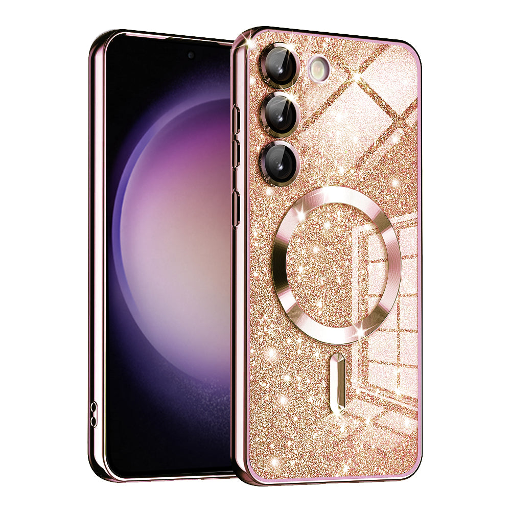 Coque MagSafe pour Samsung Galaxy S23 S911, Techsuit, Luxury Glitter, Rose Doré