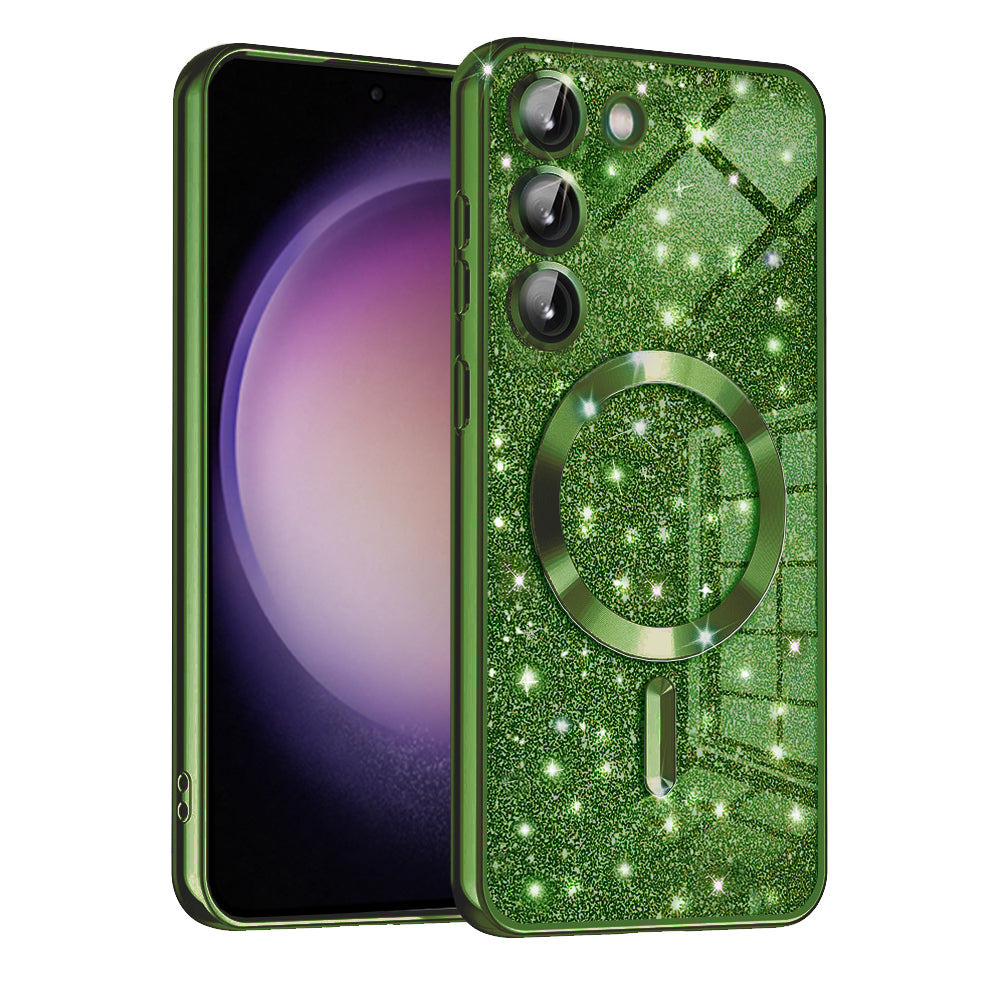 Coque MagSafe pour Samsung Galaxy S23 S911, Techsuit, Luxury Glitter, Vert Foncé