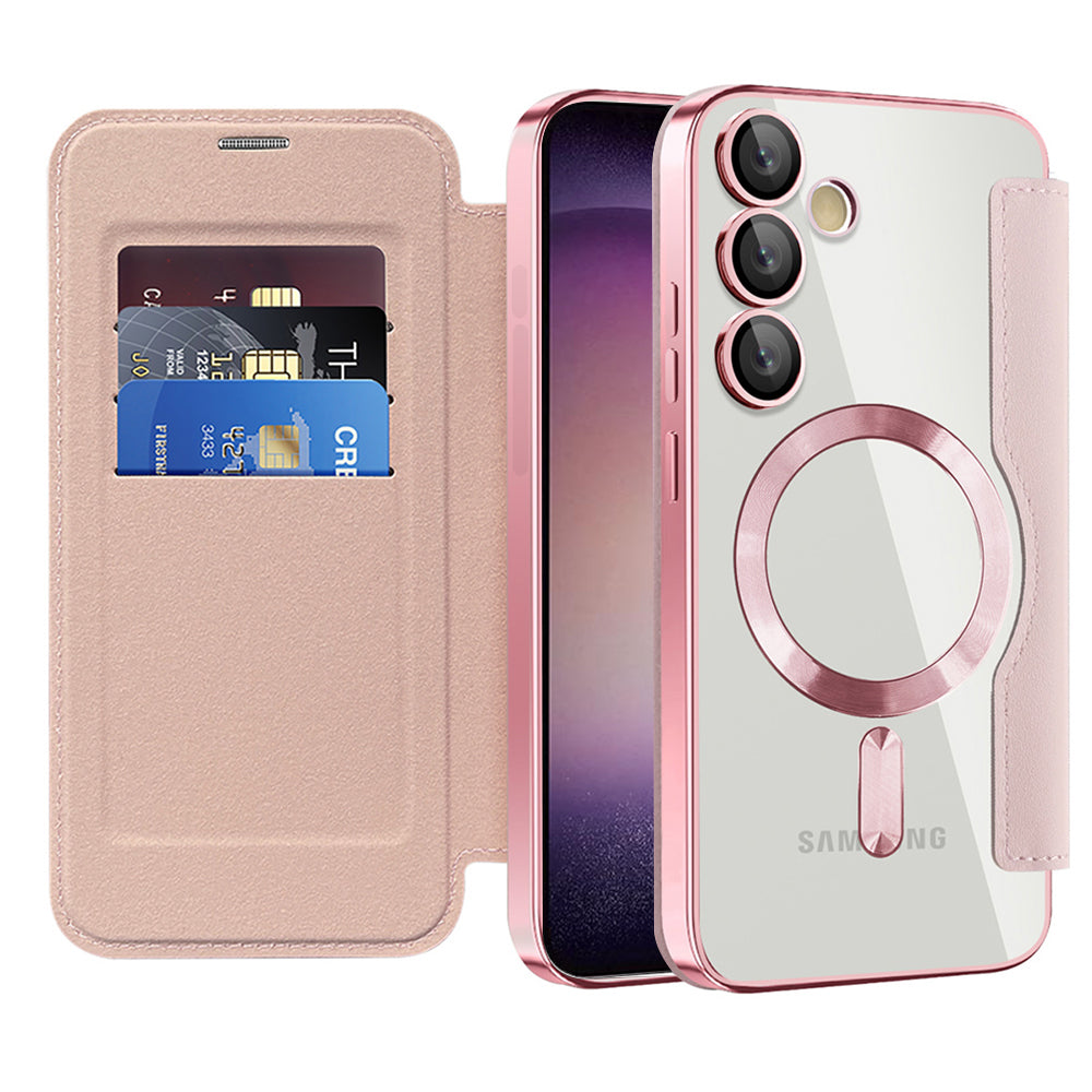 Coque MagSafe pour Samsung Galaxy S23 S911, Techsuit, SmartMag Book, Rose