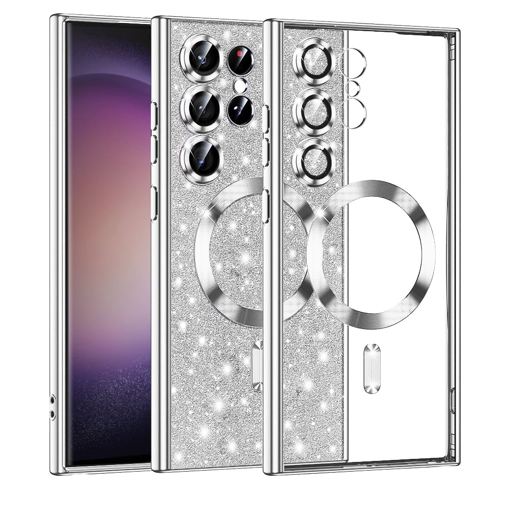 Coque MagSafe pour Samsung Galaxy S23 Ultra S918, Techsuit, Luxury Glitter, Argentée