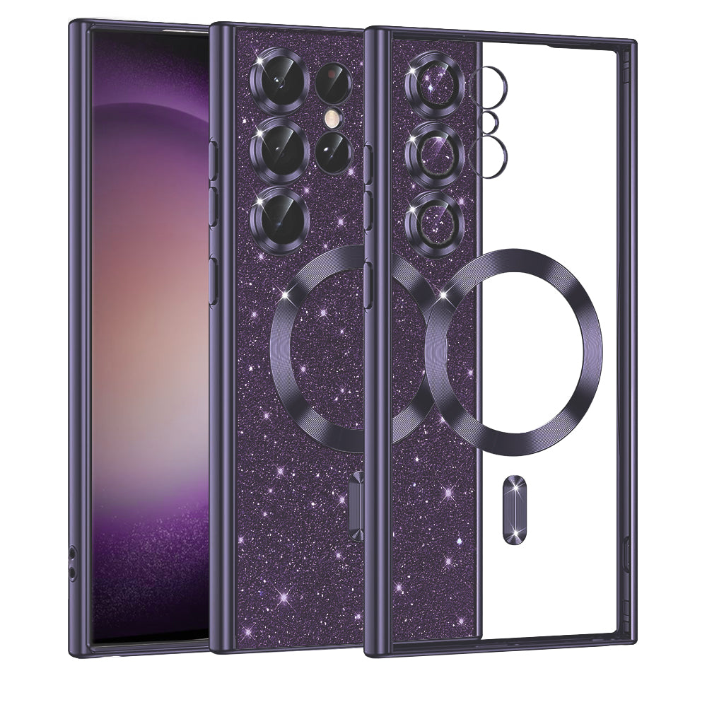 Coque MagSafe pour Samsung Galaxy S23 Ultra S918, Techsuit, Luxury Glitter, Violet Foncé