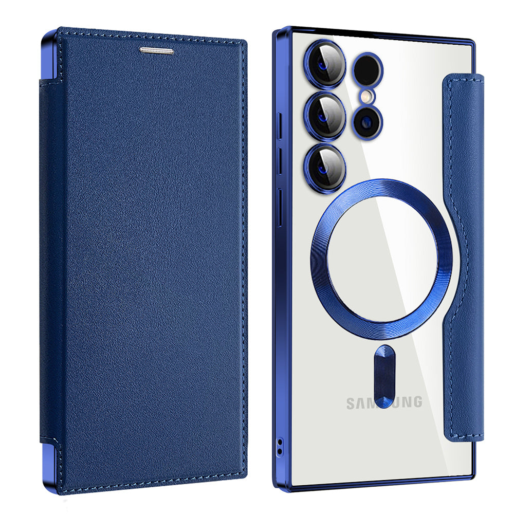 Coque MagSafe pour Samsung Galaxy S23 Ultra S918, Techsuit, SmartMag Book, Bleue