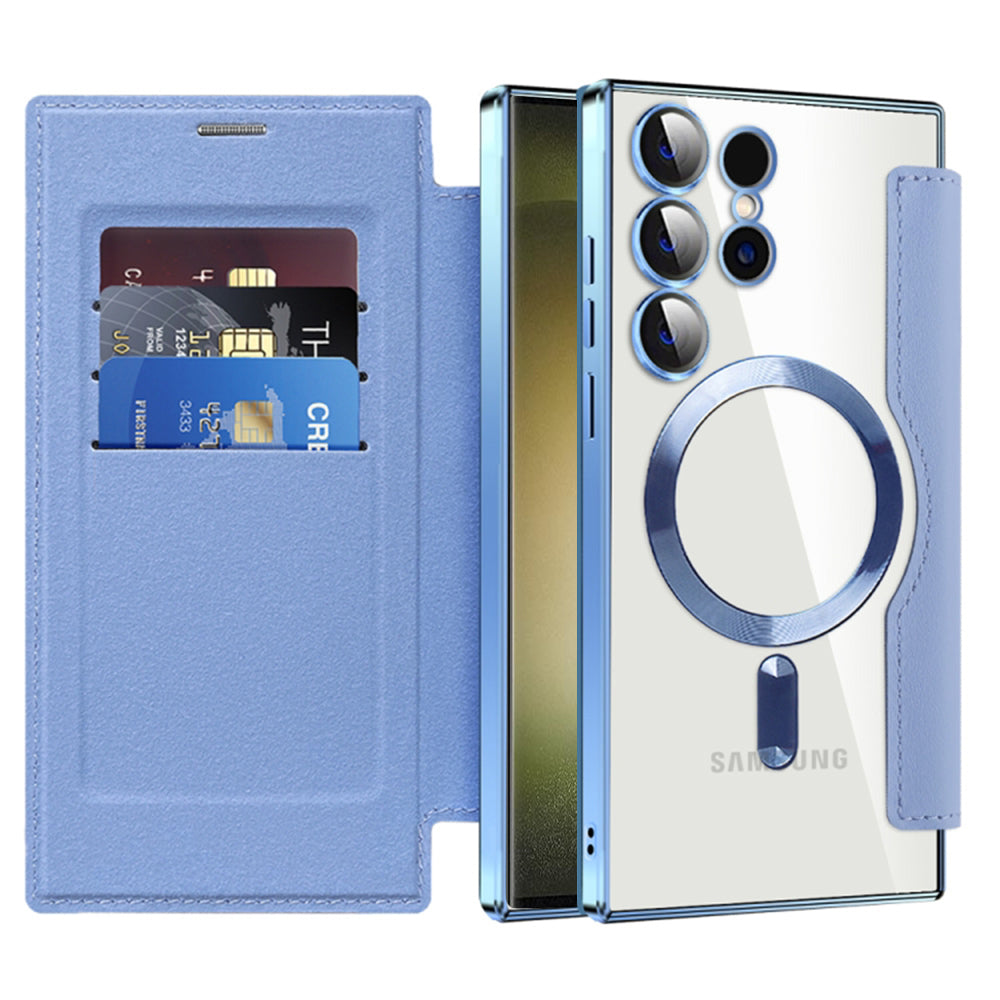 Coque MagSafe pour Samsung Galaxy S23 Ultra S918, Techsuit, SmartMag Book, Bleu
