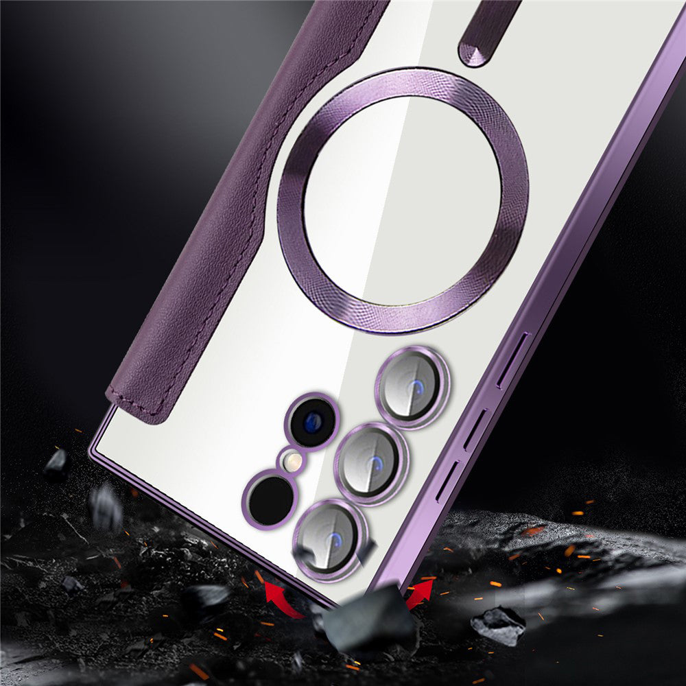 Coque MagSafe pour Samsung Galaxy S23 Ultra S918, Techsuit, SmartMag Book, Marron