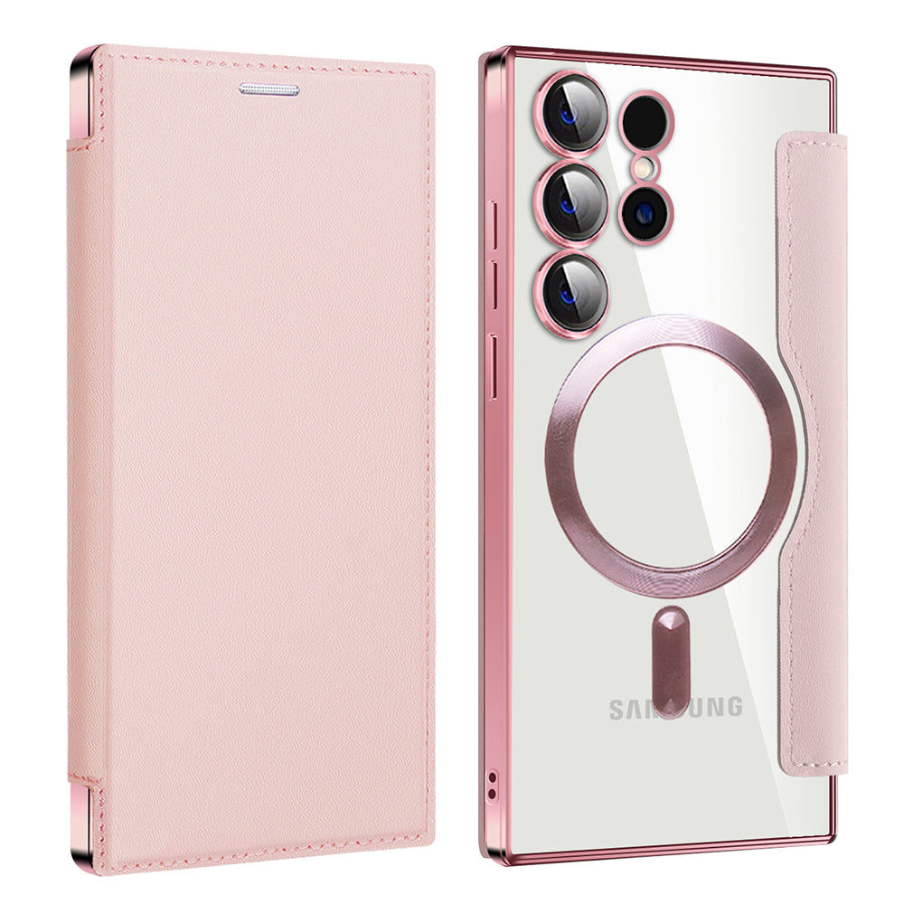 Coque MagSafe pour Samsung Galaxy S23 Ultra S918, Techsuit, SmartMag Book, Rose