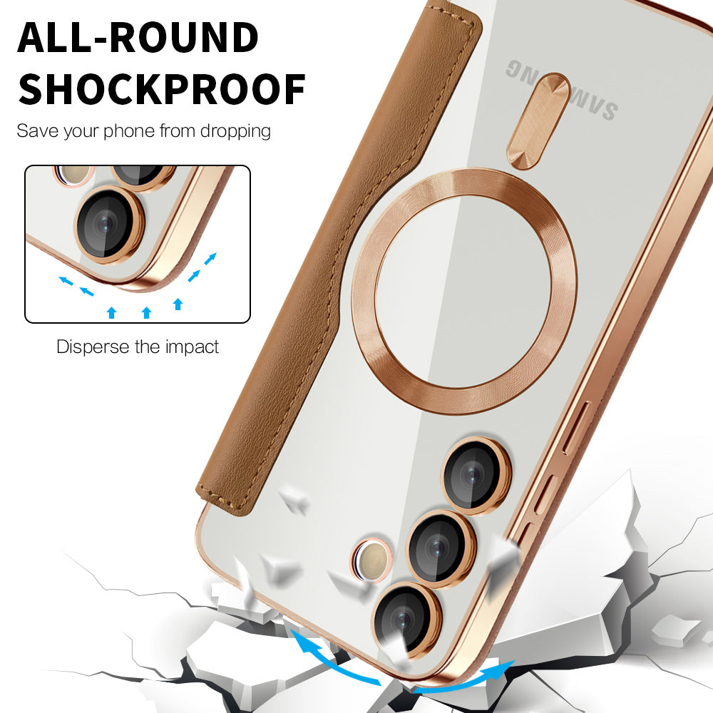 Coque MagSafe pour Samsung Galaxy S24 FE S721, Techsuit, SmartMag Book, Marron