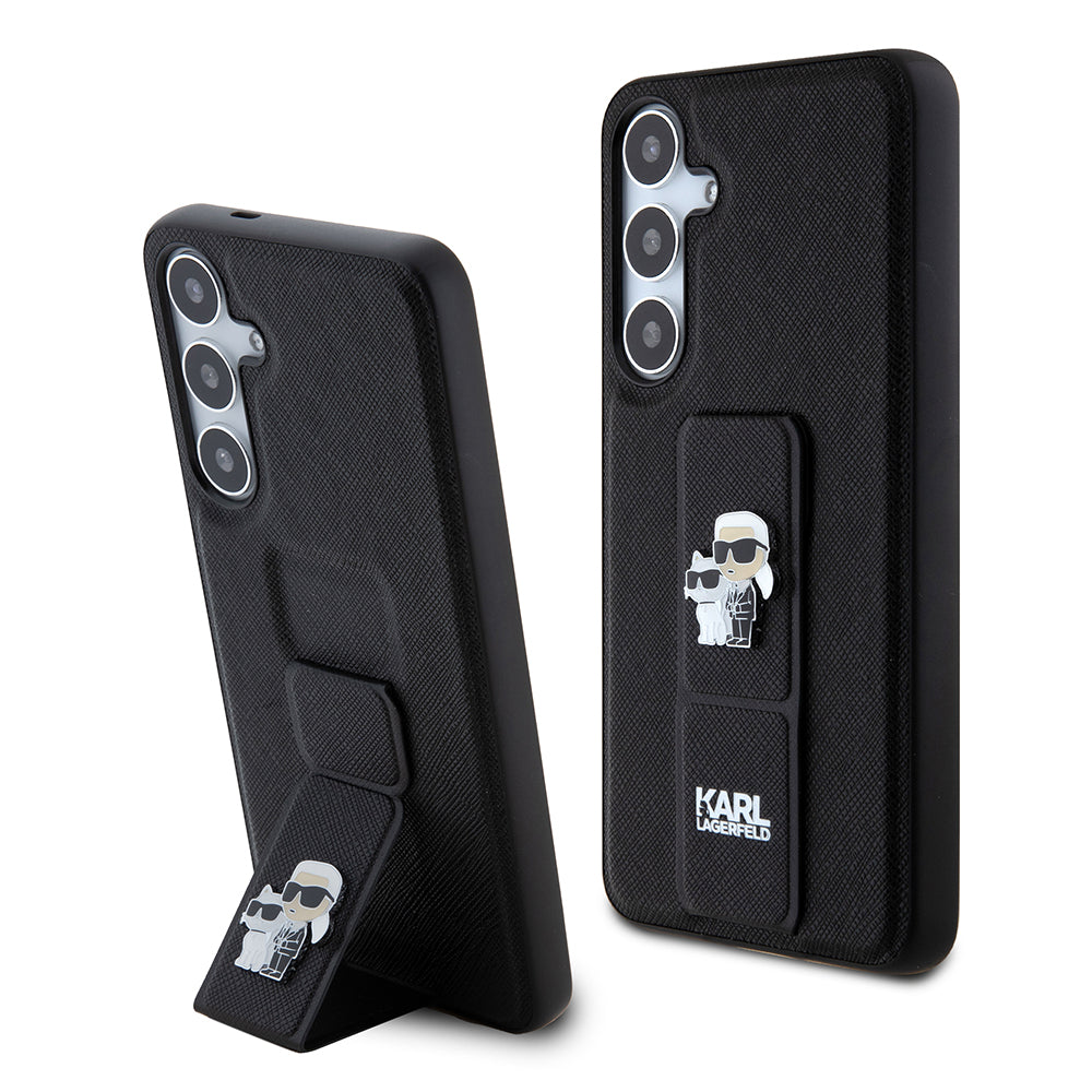 MagSafe Case for Samsung Galaxy S24+ S926, Karl Lagerfeld, Saffiano Gripstand Karl & Choupette, Black