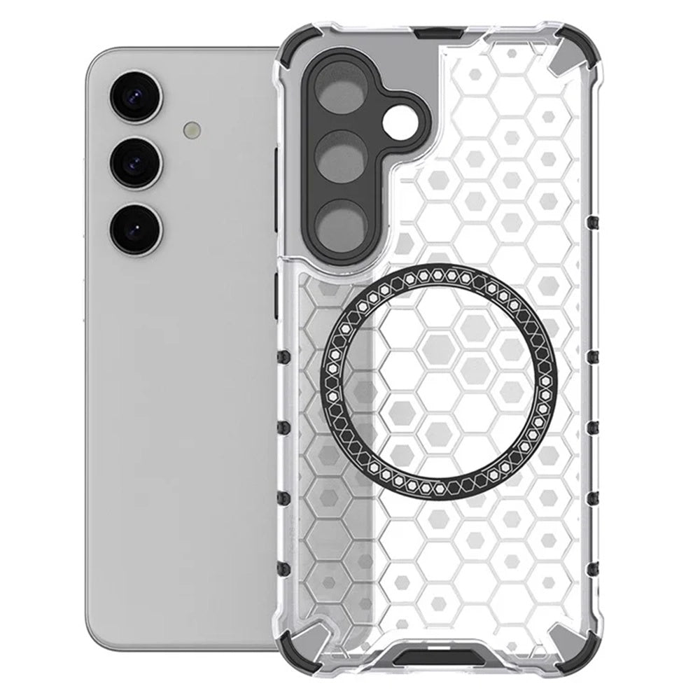 Coque MagSafe pour Samsung Galaxy S24 S921, Techsuit, HoneyComb Shield, Blanche