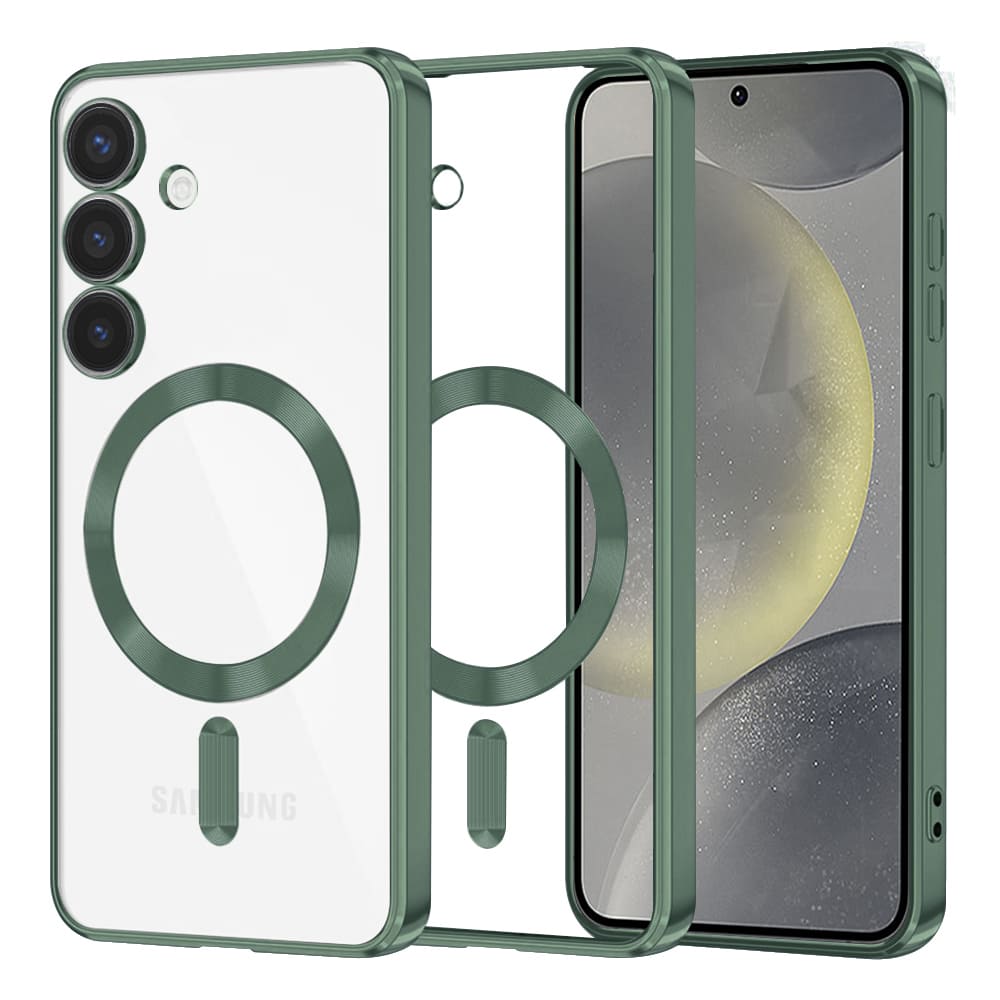 Coque MagSafe pour Samsung Galaxy S24 S921, Techsuit, Luxury Crystal, Vert Foncé