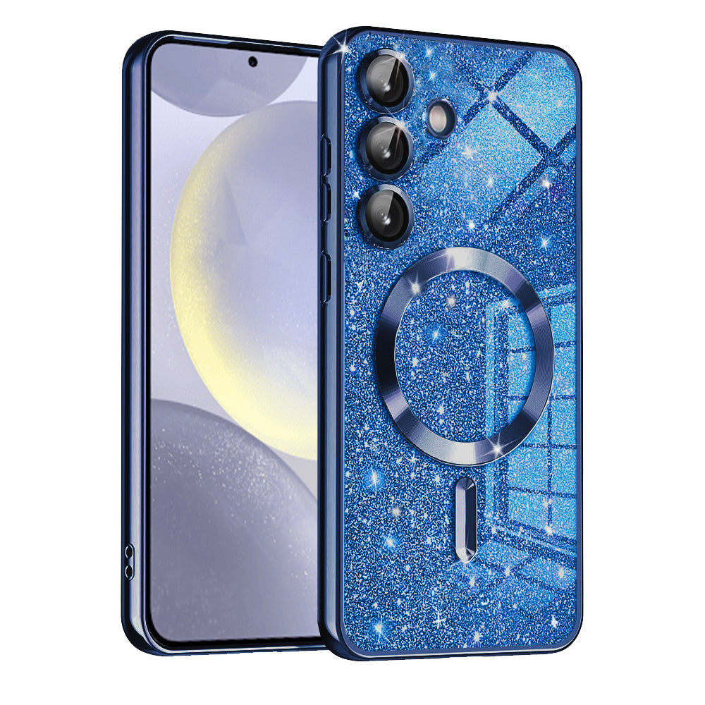 Coque MagSafe pour Samsung Galaxy S24 S921, Techsuit, Luxury Glitter, Bleu Foncé