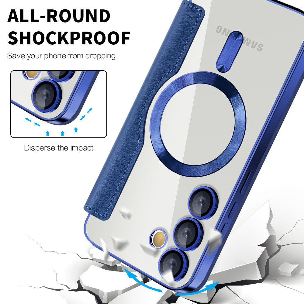 Coque MagSafe pour Samsung Galaxy S24 S921, Techsuit, SmartMag Book, Bleue