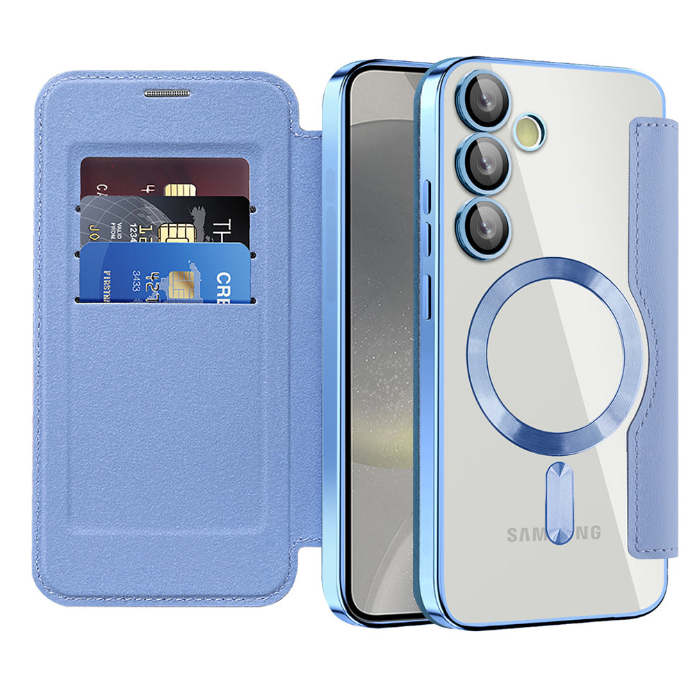 Coque MagSafe pour Samsung Galaxy S24 S921, Techsuit, SmartMag Book, Bleu