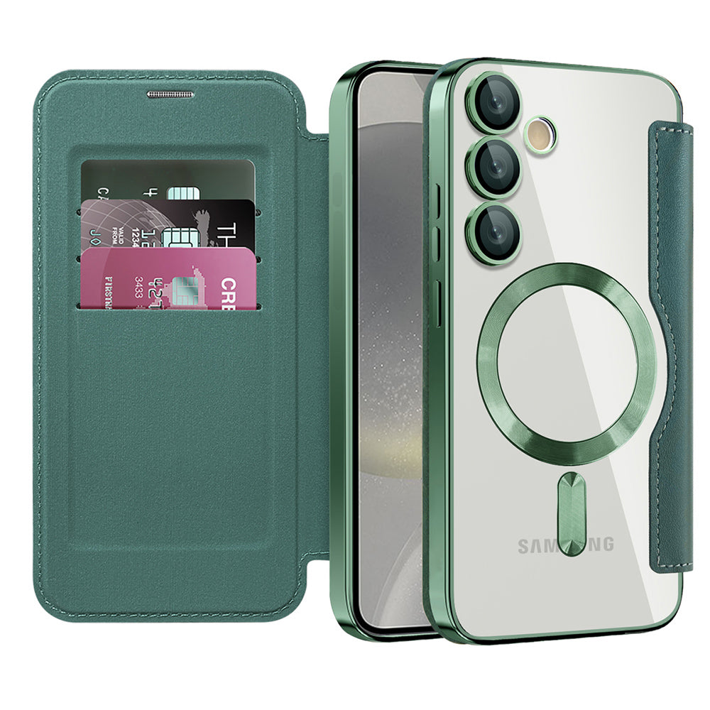 Coque MagSafe pour Samsung Galaxy S24 S921, Techsuit, SmartMag Book, Vert