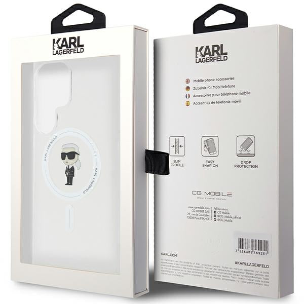 MagSafe Hülle für Samsung Galaxy S24 Ultra S928, Karl Lagerfeld, IML Ikonik Karl, Transparent