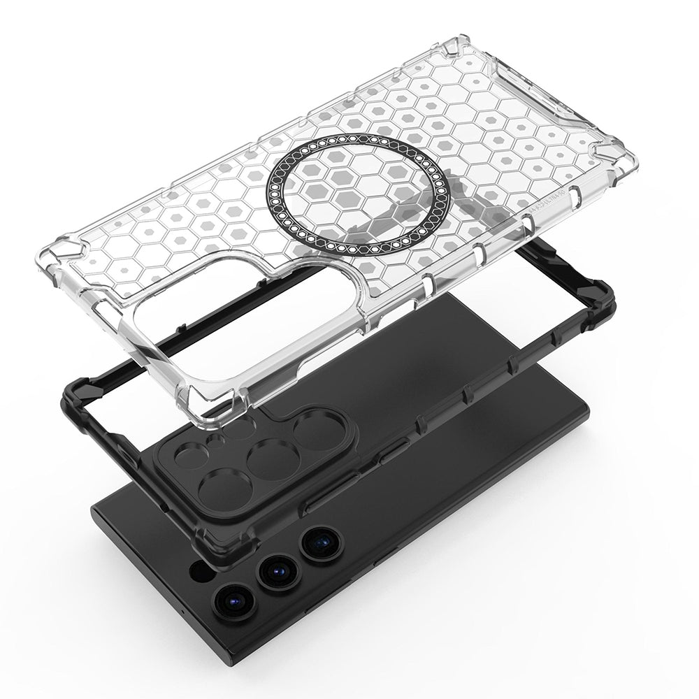 Coque MagSafe pour Samsung Galaxy S24 Ultra S928, Techsuit, HoneyComb Shield, Blanche