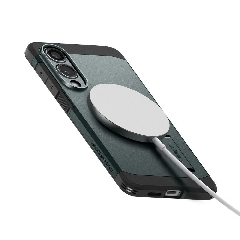 Coque MagSafe pour Samsung Galaxy S25 Edge S937, Spigen, Tough Armor, Vert ACS09424