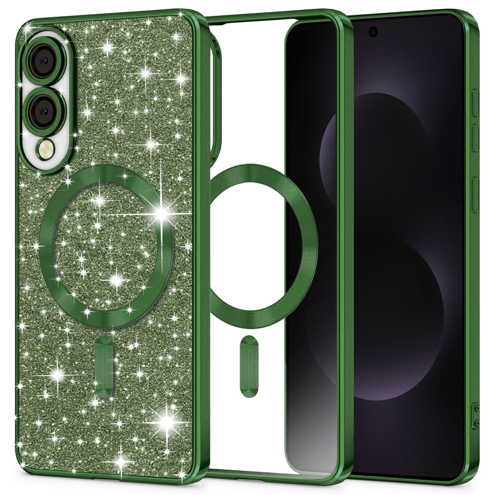 Coque MagSafe pour Samsung Galaxy S25 Edge S937, Techsuit, Luxury Glitter, Vert Foncé