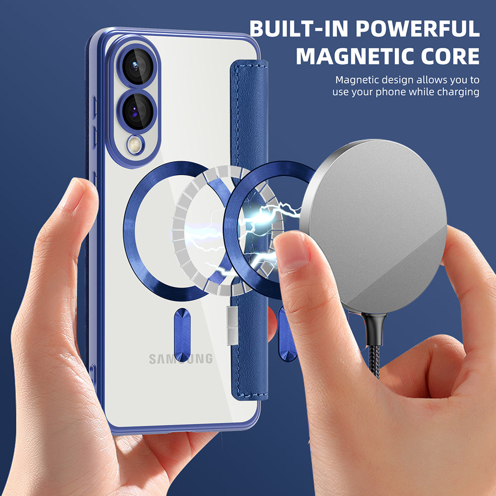 Coque MagSafe pour Samsung Galaxy S25 Edge S937, Techsuit, SmartMag Book, Bleue