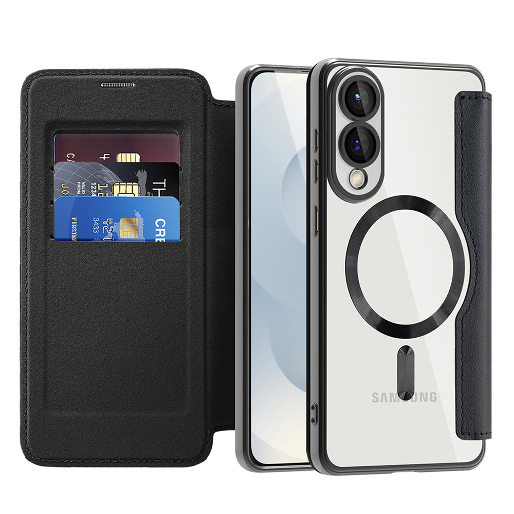 Coque MagSafe pour Samsung Galaxy S25 Edge S937, Techsuit, SmartMag Book, Noire