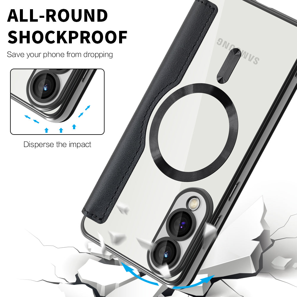 Coque MagSafe pour Samsung Galaxy S25 Edge S937, Techsuit, SmartMag Book, Noire