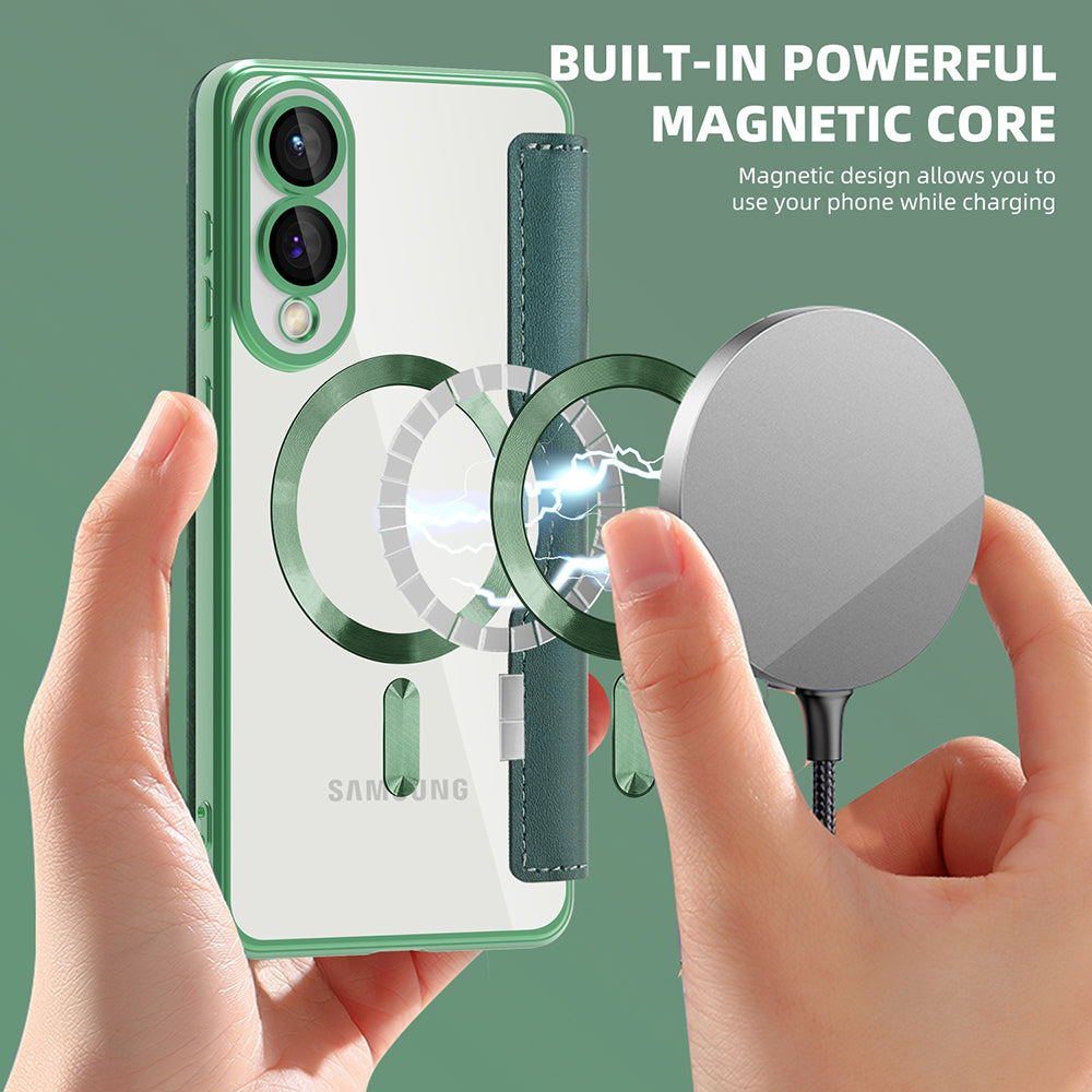 Coque MagSafe pour Samsung Galaxy S25 Edge S937, Techsuit, SmartMag Book, Vert