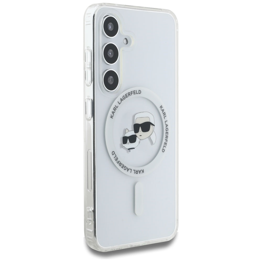 MagSafe hoesje voor Samsung Galaxy S25+ S936, Karl Lagerfeld, IML Metal Karl & Choupette's Heads, Zilverkleurig