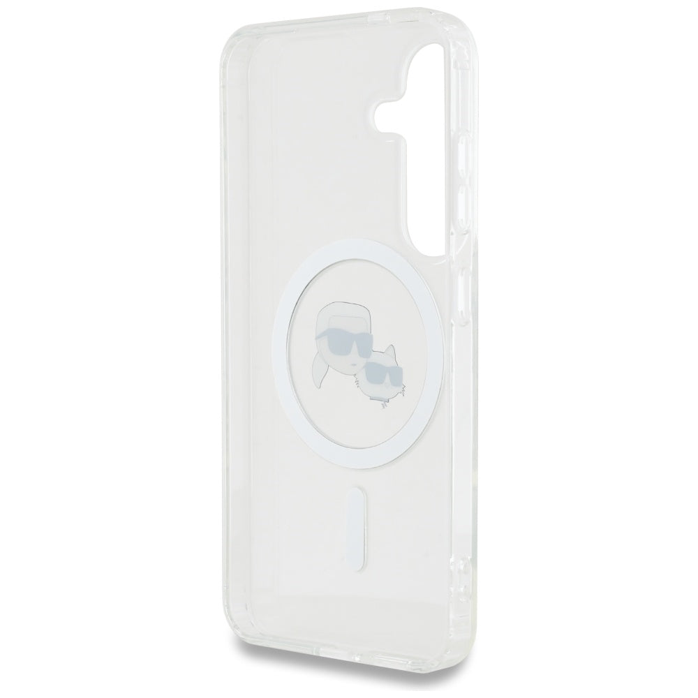 MagSafe hoesje voor Samsung Galaxy S25+ S936, Karl Lagerfeld, IML Metal Karl & Choupette's Heads, Zilverkleurig