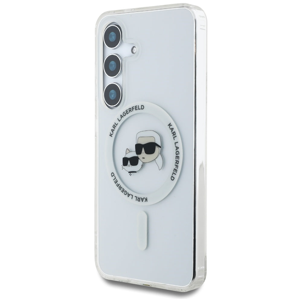 MagSafe hoesje voor Samsung Galaxy S25+ S936, Karl Lagerfeld, IML Metal Karl & Choupette's Heads, Zilverkleurig