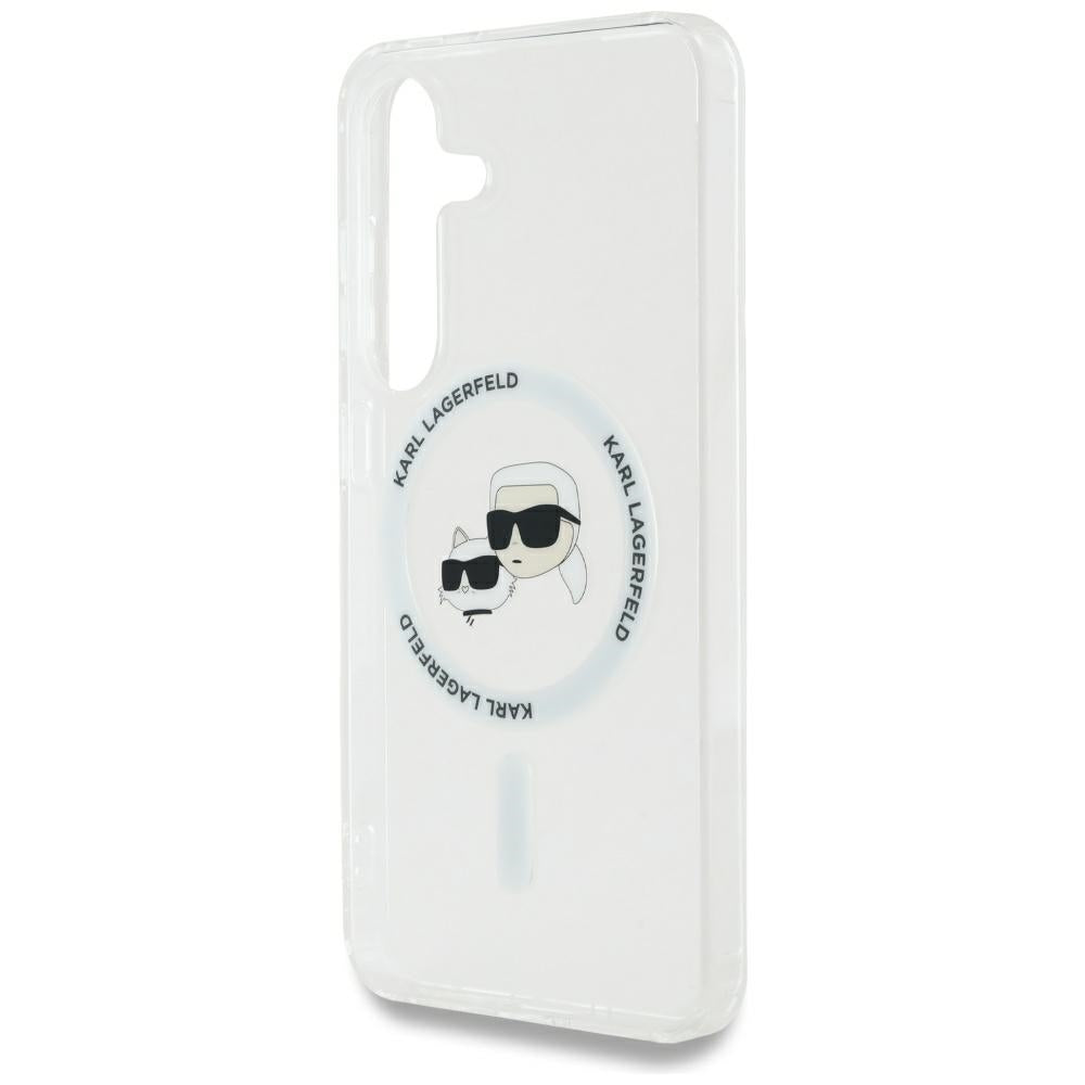 MagSafe hoesje voor Samsung Galaxy S25+ S936, Karl Lagerfeld, IML Metal Karl & Choupette's Heads, Zilverkleurig