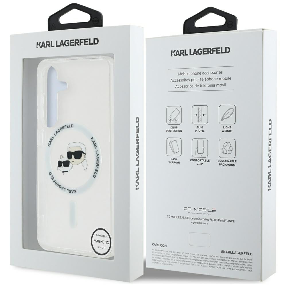 MagSafe hoesje voor Samsung Galaxy S25+ S936, Karl Lagerfeld, IML Metal Karl & Choupette's Heads, Zilverkleurig