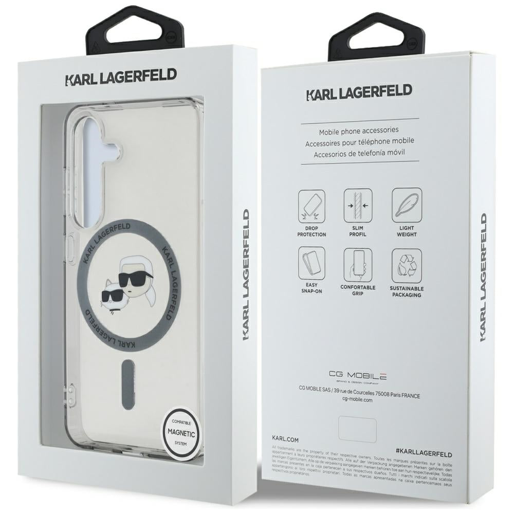 Étui MagSafe pour Samsung Galaxy S25+ S936, Karl Lagerfeld, IML Métal Karl & Choupette's Heads, Noir