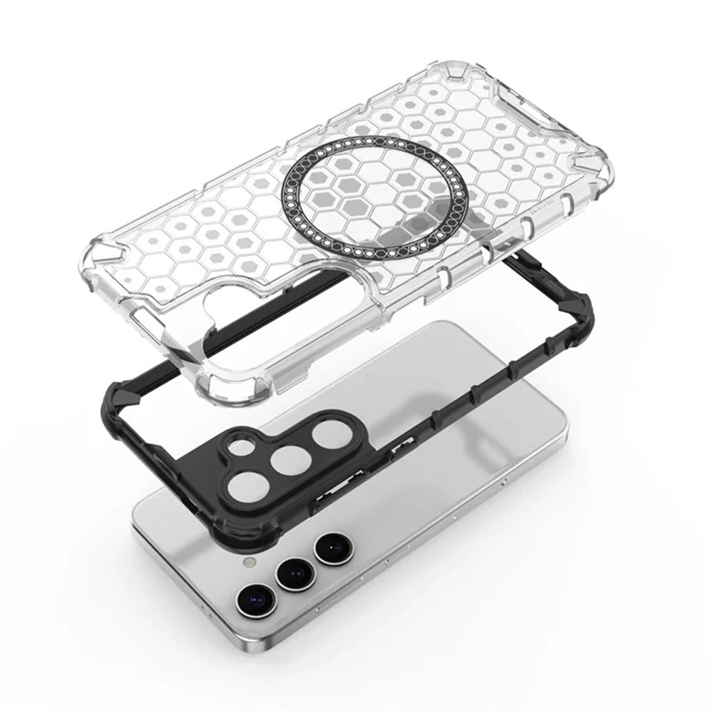 Coque MagSafe pour Samsung Galaxy S25+ S936, Techsuit, HoneyComb Shield, Blanche