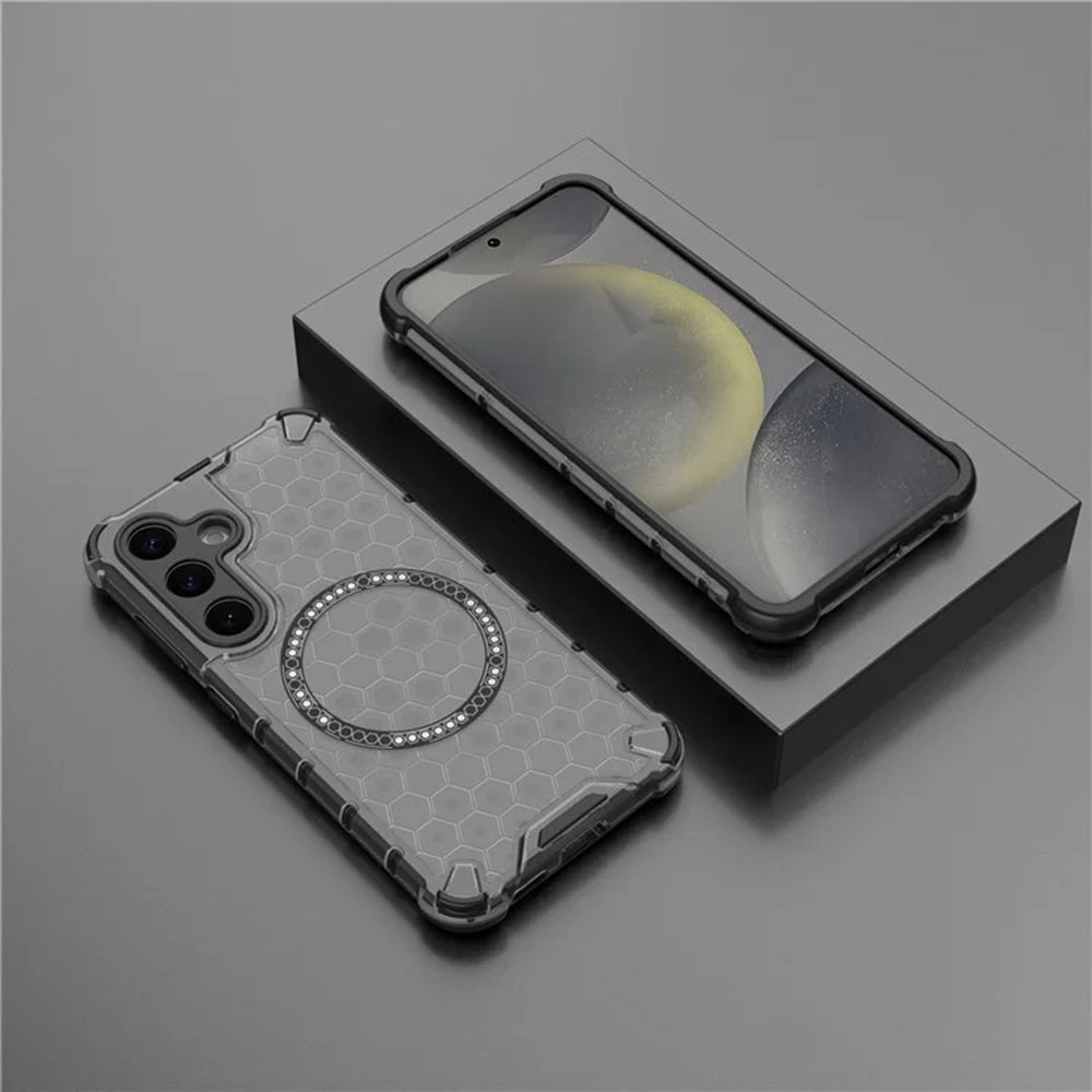 Coque MagSafe pour Samsung Galaxy S25+ S936, Techsuit, HoneyComb Shield, Noire