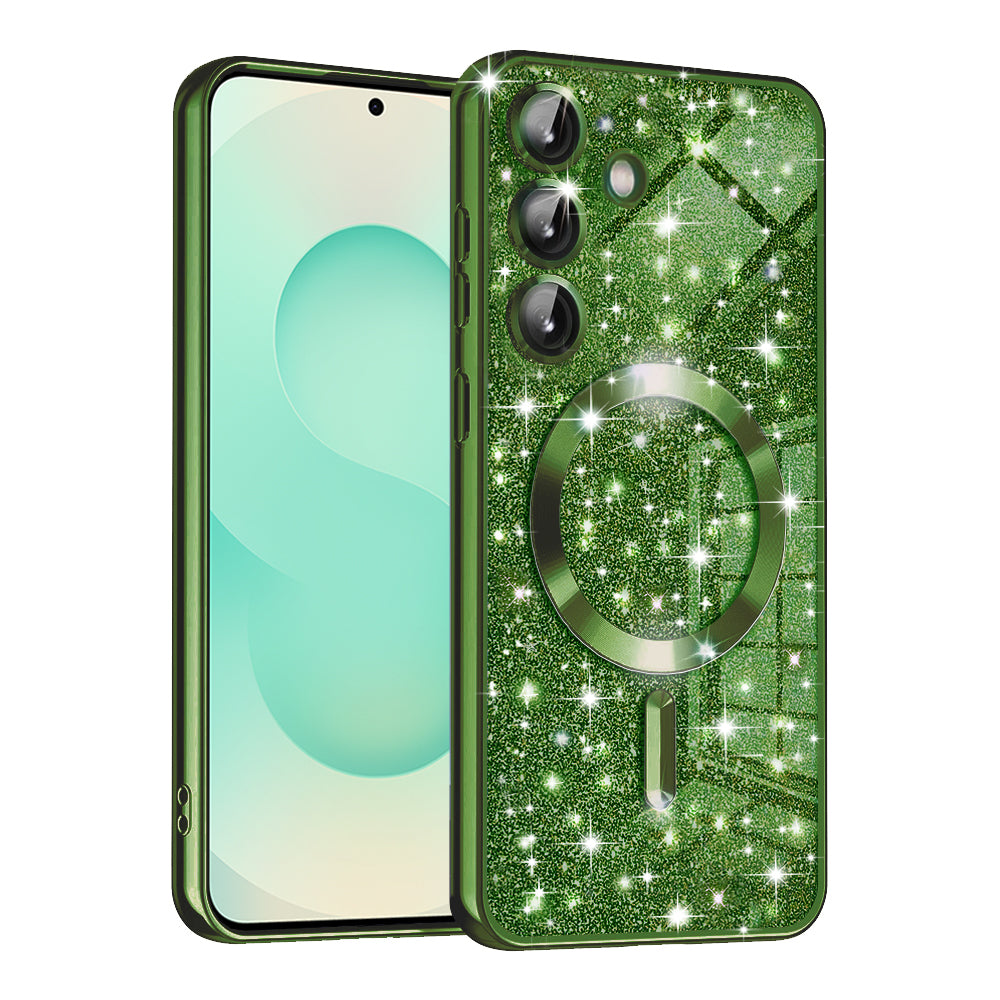 Coque MagSafe pour Samsung Galaxy S25+ S936, Techsuit, Luxury Glitter, Vert Foncé