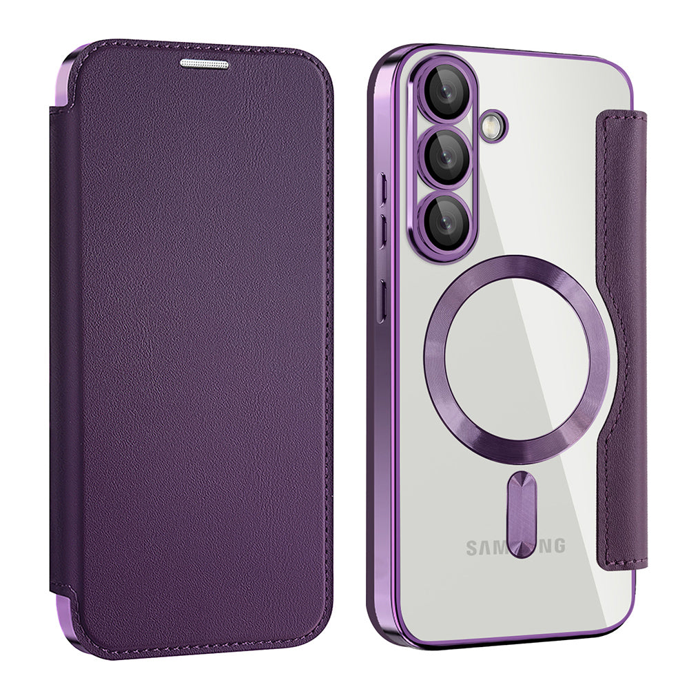 Coque MagSafe pour Samsung Galaxy S25+ S936, Techsuit, SmartMag Book, Violet