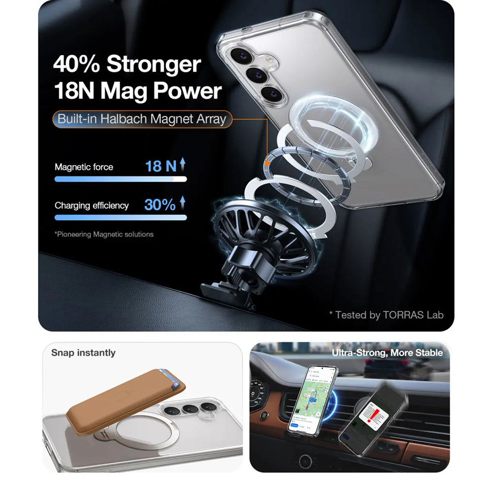 MagSafe hoesje voor Samsung Galaxy S25+ S936, Torras, Ostand Spin, Transparant