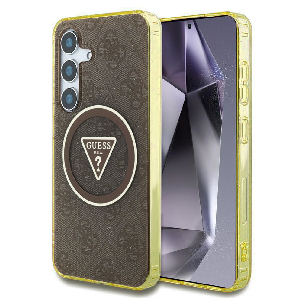 Étui MagSafe pour Samsung Galaxy S25 S931, Guess, IML Glitter 4G Circle Triangle, Marron