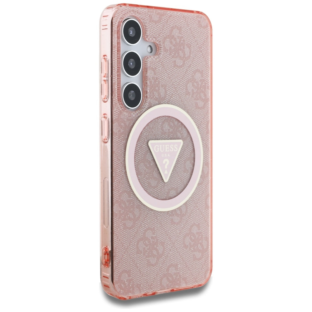 Étui MagSafe pour Samsung Galaxy S25 S931, Guess, IML Glitter 4G Cercle Triangle, Rose