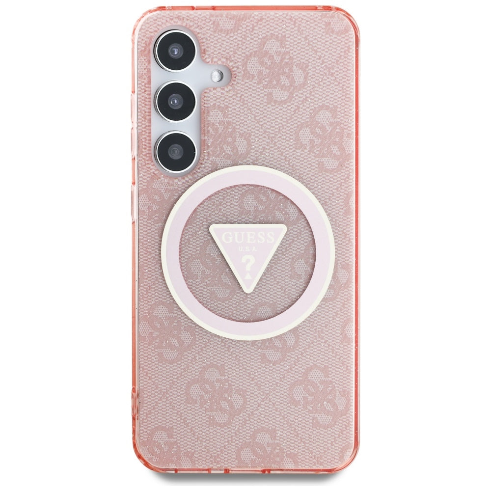 Étui MagSafe pour Samsung Galaxy S25 S931, Guess, IML Glitter 4G Cercle Triangle, Rose