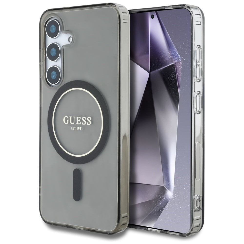 Étui MagSafe pour Samsung Galaxy S25 S931, Guess, IML Glitter Circle, Noir