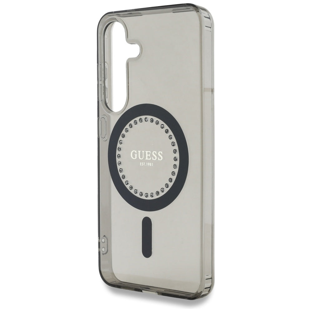 Coque MagSafe pour Samsung Galaxy S25 S931, Guess, IML Rhinestone, Noire